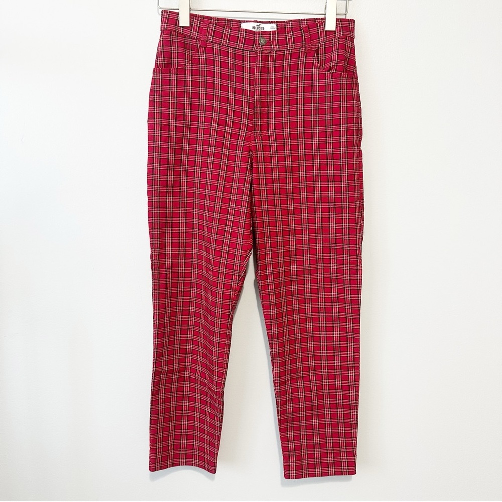 Hollister red plaid chino pants straight leg size large